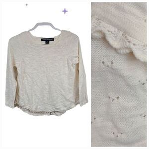 French Connection Flyaway Back Honeycomb Cream Scalloped Lightweight Sweater Top